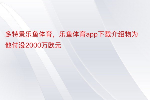 多特景乐鱼体育，乐鱼体育app下载介绍物为他付没2000万欧元